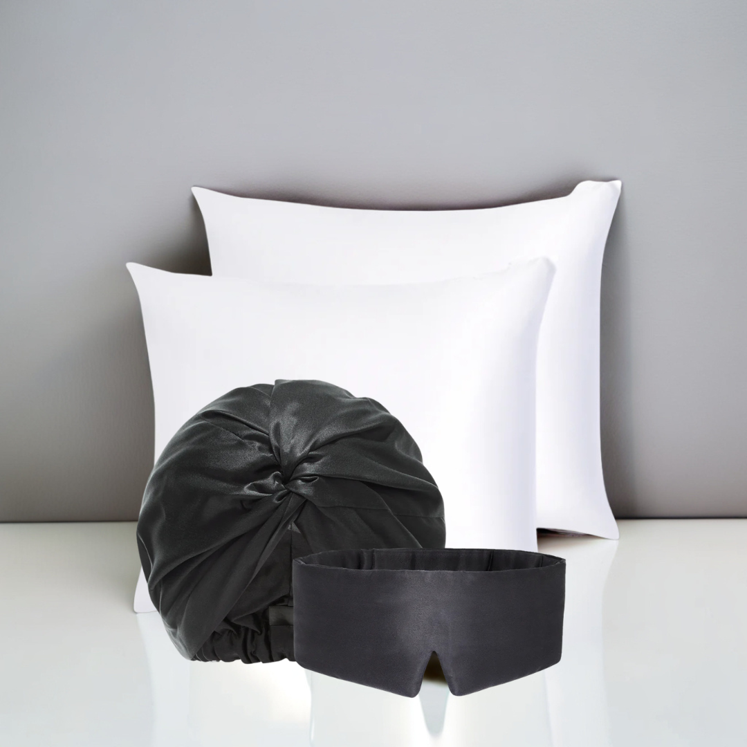 Kit Bellune® – 2 Fronhas, Touca e Máscara de Seda Premium