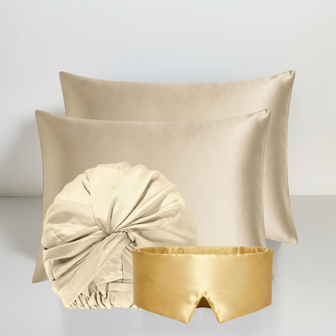 2 Fronhas, Touca e Máscara de Seda 100% Mulberry – Kit Bellune®