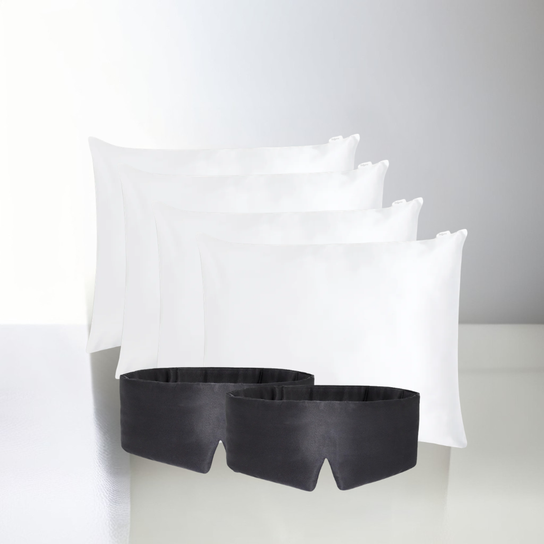 Kit Bellune® – 4 Fronhas de Seda e 2 Máscaras para Dormir
